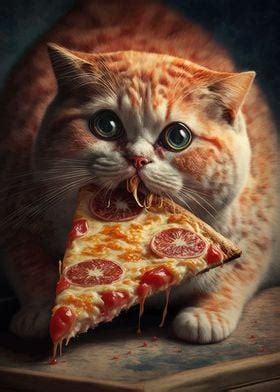 'Funny Cat Eating Pizza' Poster by Neo Design | Displate