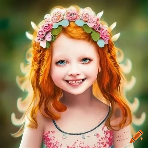 Adorable illustration of smiling ginger-haired dressed girls