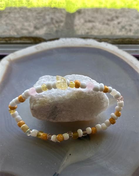 Custom Healing Stone/crystal Bracelets With White and Orange Glass Beads - Etsy