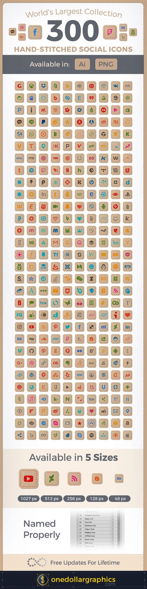 Free Hand Stitched Premium Social Networking Icons