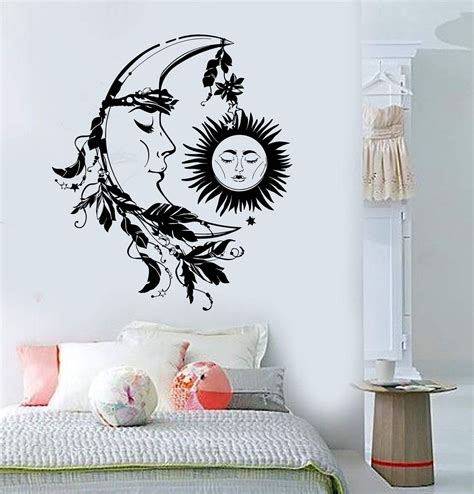 Vinyl Wall Decal Sun Moon Night Dream Bedroom Design Feather Stickers Unique Gift (807ig ...