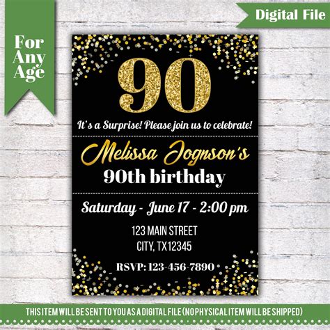 90th Birthday Invitation Birthday Party Invite Printable