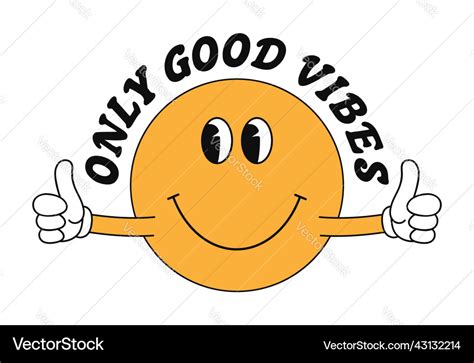 Smile emoji with hands and slogan - good vibes Vector Image