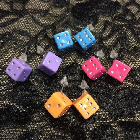 4 pairs of Colorful Dice Stud Earrings | Stud earrings, Womens fashion jewelry, Earrings