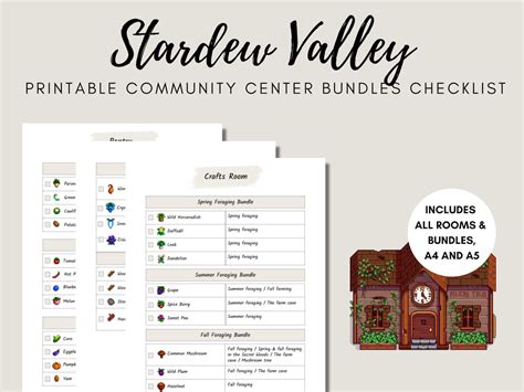 Stardew Valley Checklist Community Center Bundles and Rooms, Digital ...