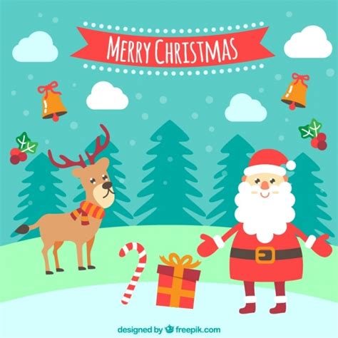 Free Vector | Background with a smiling santa claus and a reindeer