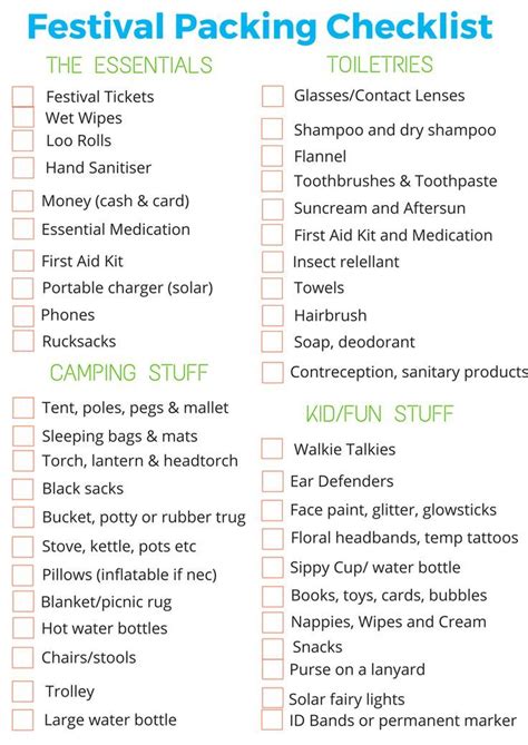 Ultimate family packing list for festivals – Artofit