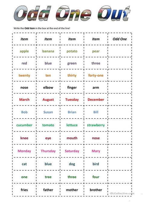 Odd One Out - English ESL Worksheets