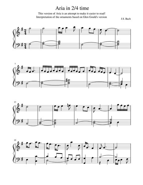 Aria from the Goldberg variations, by J.S. Bach, transcribed in 2/4 ...