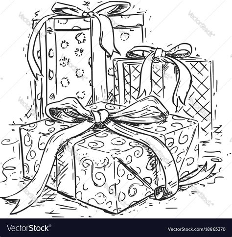 Christmas gift boxes hand drawing Royalty Free Vector Image