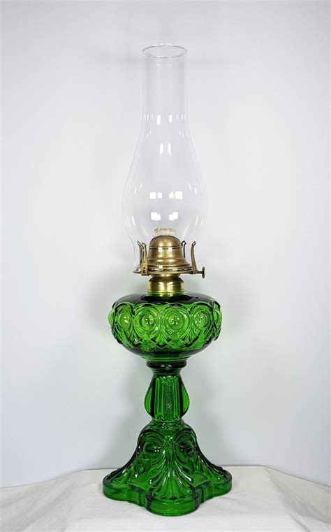 Antique Canadian Bullseye Emerald Green Glass Oil lamp, Oil lantern, Kerosene, Large Oil lamp by ...