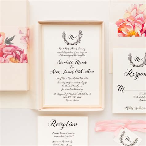 Pink Peonies Wedding Invitations Calligraphy Fonts | Beacon Lane