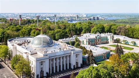 Premium Photo | Kyiv city skyline with rada building in spring