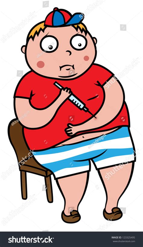 Cartoon Vector Illustration Overweight Boy Diabetes Stock Vector ...