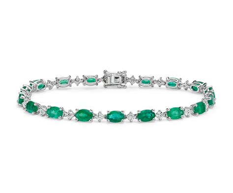 Emerald and Diamond Bracelet in 18k White Gold (6x4mm) | Blue Nile