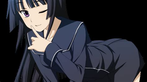 long hair, school uniform, bent over, legs, purple eyes, black hair ...