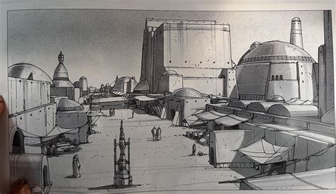 Concept art of mos eisley port, that shows the main street where Watto ...