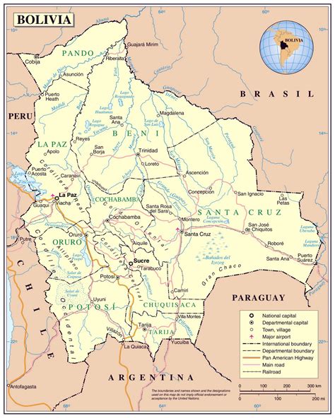 Large detailed political map of Bolivia with major cities and airports | Bolivia | South America ...