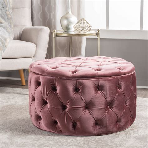 Zelfa Round Tufted Velvet Ottoman - Walmart.com | Velvet ottoman, Pink ...