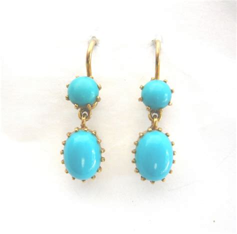 Vintage 9ct Gold Turquoise Drop Earrings | 679887 | Sellingantiques.co.uk