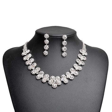 SIZZZ Sumptuous Bridal Wedding Prom Jewelry Crystal Rhinestone Diamante Necklace & Earring Set ...