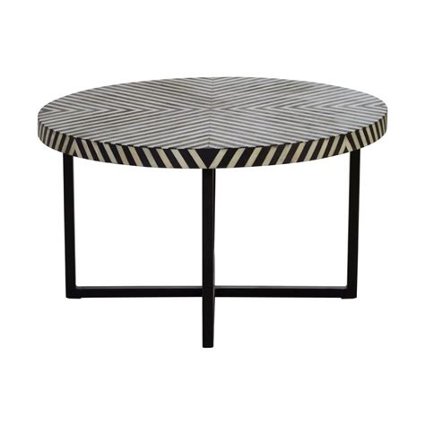 Black & White Stripes Coffee Table Round - Made From Buffalo Bone