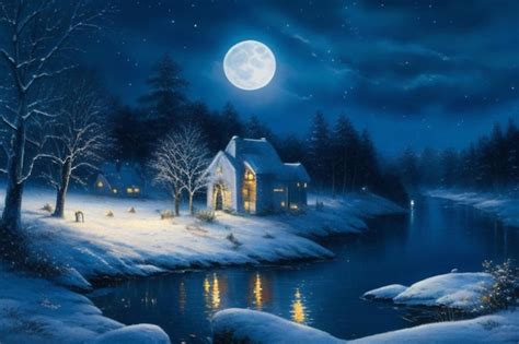 Premium AI Image | Winter Season Snow Moonlight Winter Nature