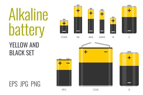 Alkaline batteries in different sizes By Katerina Ivanova | TheHungryJPEG