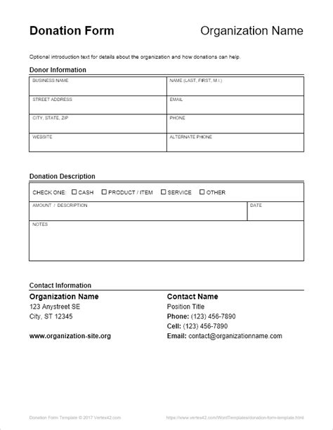 Donation Form Template for Word