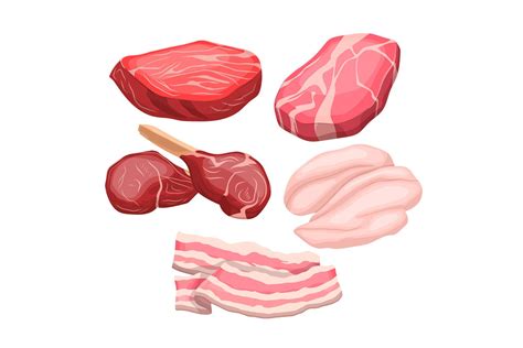 Meat Beef Raw Food Set Cartoon Vector Graphic by pikepicture · Creative Fabrica