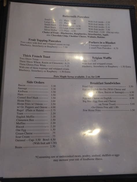 Menu at Downtown Diner restaurant, Augusta