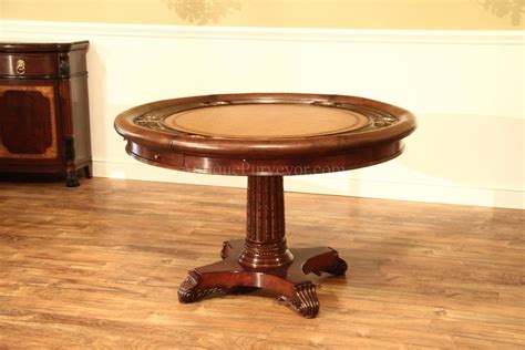 Round Leather Top Poker Table, Mahogany Games Table