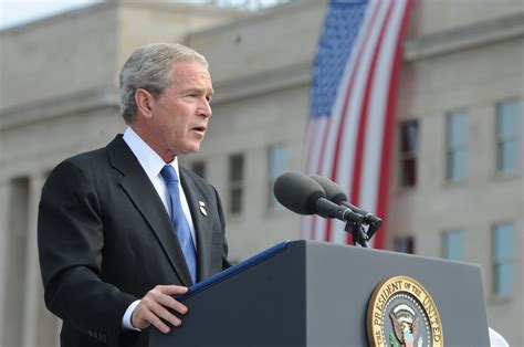 President George W. Bush speaking at the dedication of the Pentagon ...