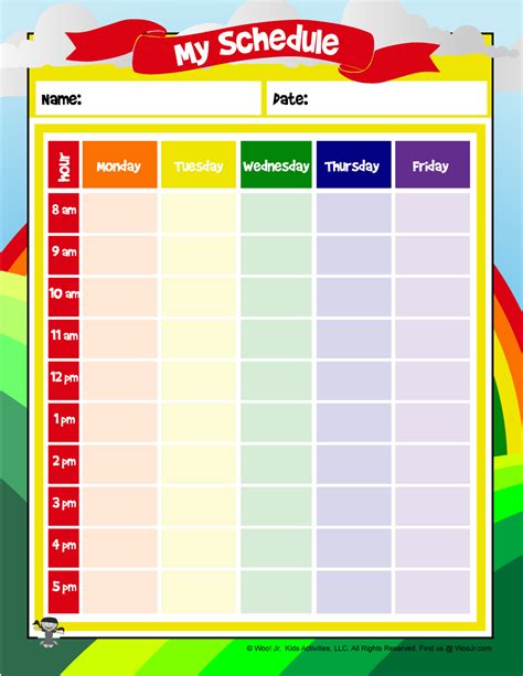 Printable Elementary School Schedule for Kids | Woo! Jr. Kids Activities