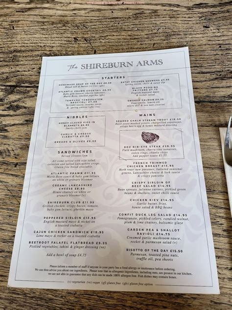 Menu at Shireburn Arms Hotel & Restaurant, Hurst Green