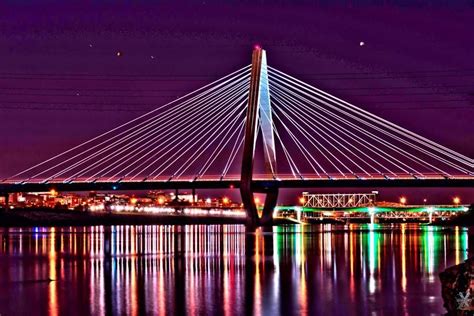 The Bond Bridge over the Missouri River tonight in Kansas City. Kansas City Missouri, Missouri ...