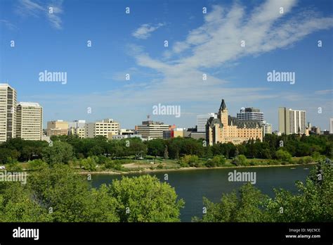 Saskatoon city skyline and the South Saskatchewan river that runs through it Stock Photo - Alamy