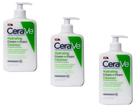 CeraVe Hydrating Cream-to-Foam Cleanser 16oz (Pack of 3) - Walmart.com ...