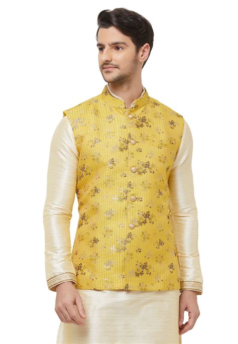 Buy Yellow Silk Readymade Modi Jacket 181964 online at lowest price from our mens wear ...