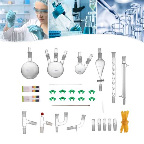 29Pcs Lab Glassware Kit, Distillation Glassware Advanced Organic Chemistry Chemistry Glassware W ...