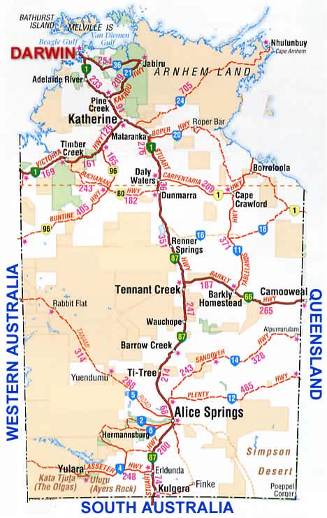 Northern Territory Road Map NT