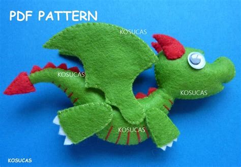 Patrón de costura en PDF para hacer un pequeño dragón de fieltro. - Etsy España | Felt dragon ...