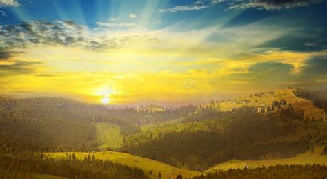 Mountain Landscape and Sunrise Stock Photo - Image of morning, flora ...