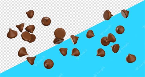 Premium PSD | Chocolate chips morsels or drops Falling flying isolated on white background 3d ...