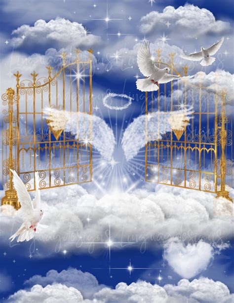 Blue Sky Gold Heavens Gate Angel Wings Memorial PNG Add Photo - Etsy