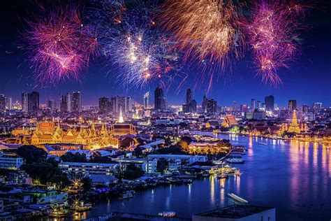 Fireworks Above Bangkok City Photograph by Natapong Supalertsophon