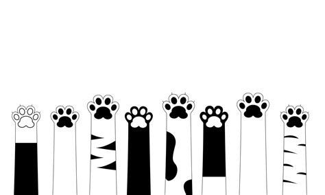 Cat paws. Black and white background, flat design. Cute cat paws wallpaper. Vector illustration ...