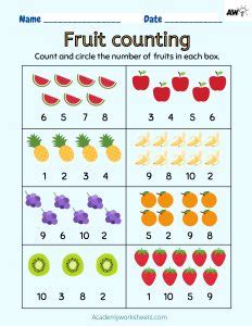 Count, Match and Color Fruit 1-10 - Academy Worksheets