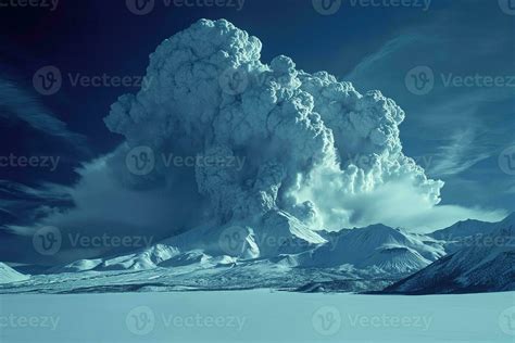 AI generated distant volcanic eruption with snowy arctic landscape ...