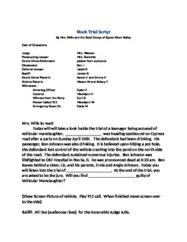 Mock Trial Script against Teen Drinking by Sarah Wills | TpT